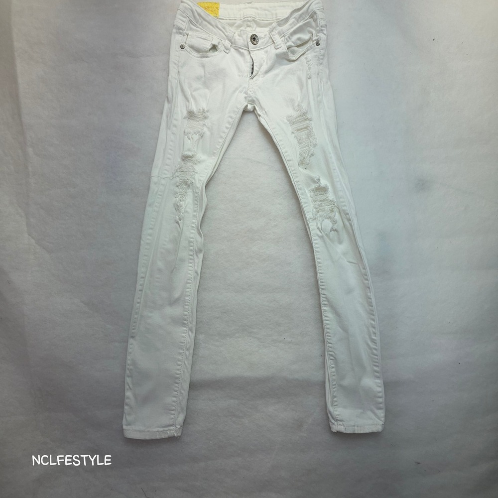 Machine Jeans Womens White Distressed Skinny Denim Ripped Low Rise Pants 27x30